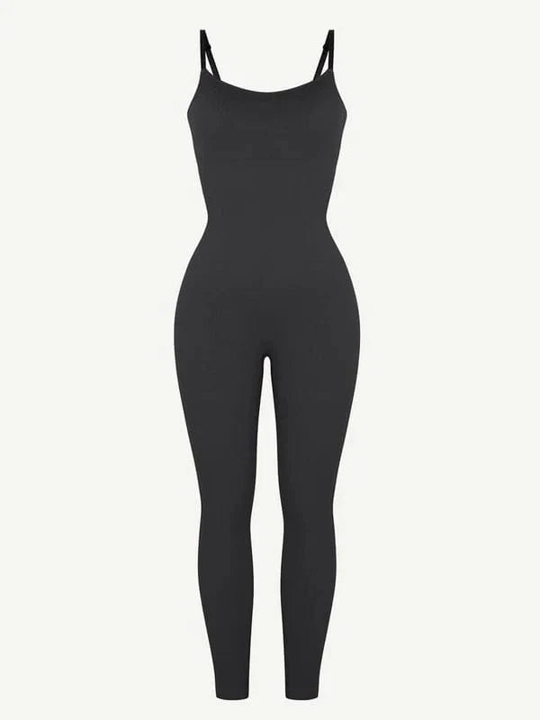 Ribbed Plus Size Bodycon Jumpsuits Shaper with Removable Pads