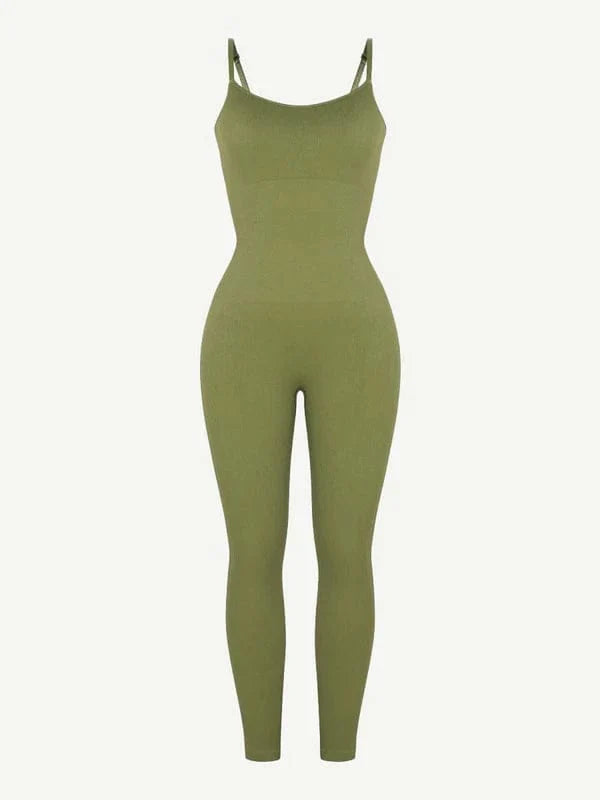 Ribbed Plus Size Bodycon Jumpsuits Shaper with Removable Pads