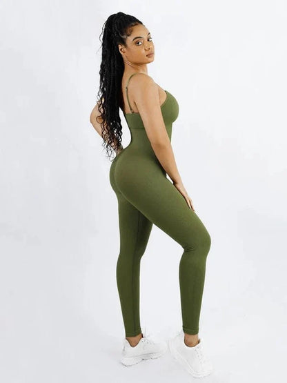 Ribbed Plus Size Bodycon Jumpsuits Shaper with Removable Pads