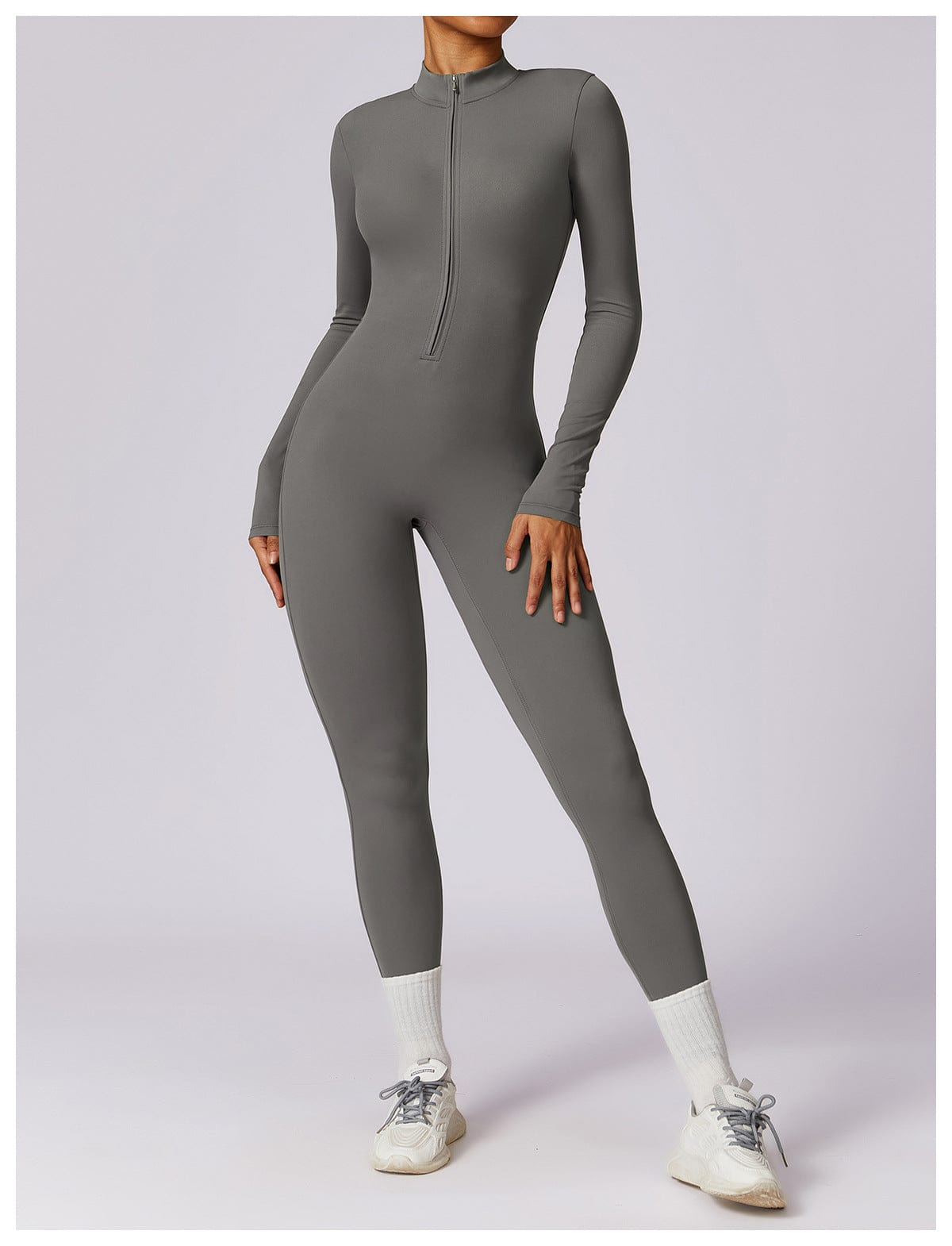 Front Zippered Full Shaping One Piece Sports Jumpsuit