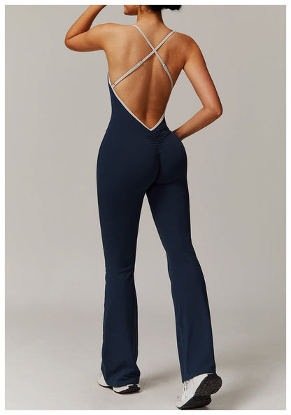 Women Tummy Control Flared Cross-Back Shaping Jumpsuit