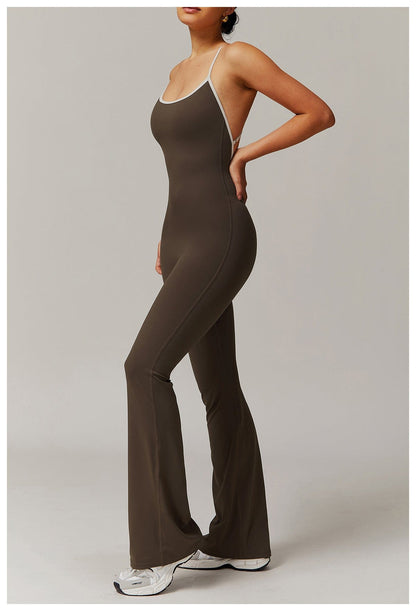 Women Tummy Control Flared Cross-Back Shaping Jumpsuit