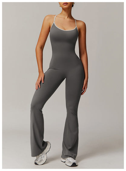 Women Tummy Control Flared Cross-Back Shaping Jumpsuit
