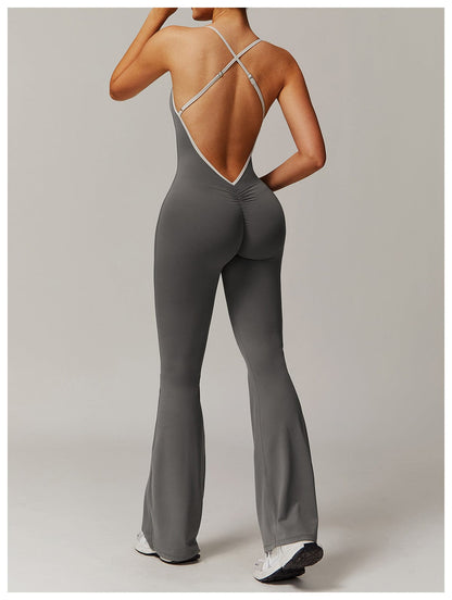 Women Tummy Control Flared Cross-Back Shaping Jumpsuit