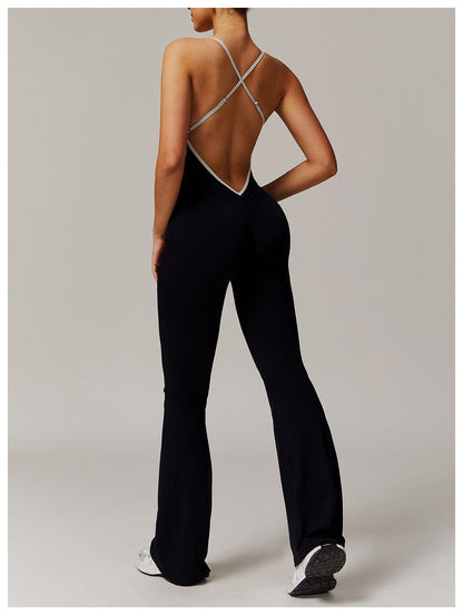 Women Tummy Control Flared Cross-Back Shaping Jumpsuit