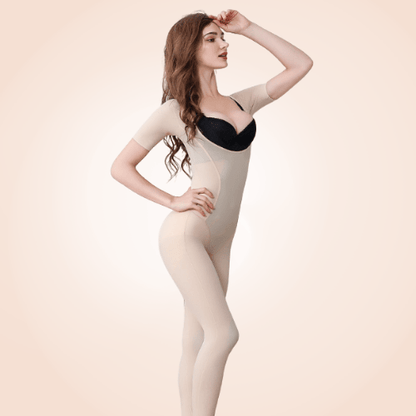 Long Sleeves U Shape Under Bust Full Body Coverage Slimming Bodysuit