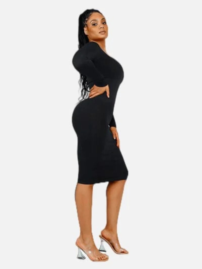 Long Sleeve Tummy Control Bodycon Midi Dress