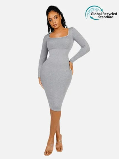 Long Sleeve Tummy Control Bodycon Midi Dress