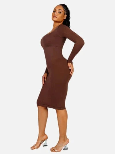 Long Sleeve Tummy Control Bodycon Midi Dress