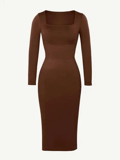 Long Sleeve Tummy Control Bodycon Midi Dress