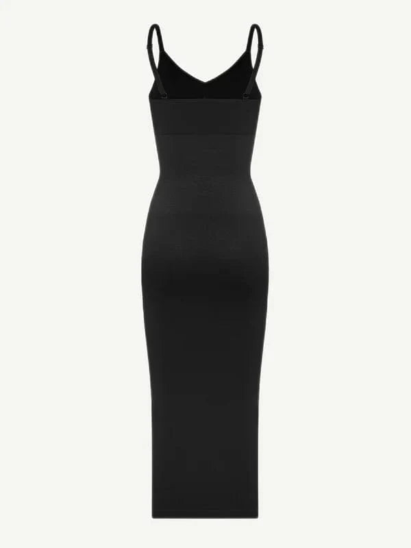 V Neck Bodycon Midi Shaper Dress with Spaghetti Straps