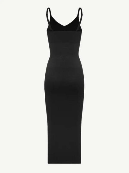 V Neck Bodycon Midi Shaper Dress with Spaghetti Straps