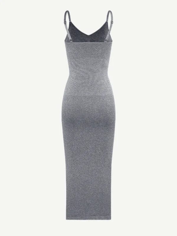 V Neck Bodycon Midi Shaper Dress with Spaghetti Straps