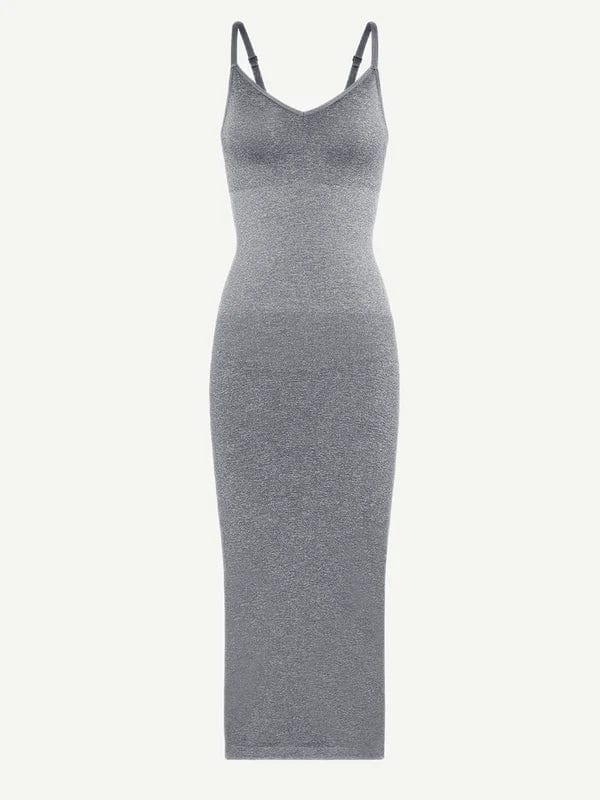 V Neck Bodycon Midi Shaper Dress with Spaghetti Straps