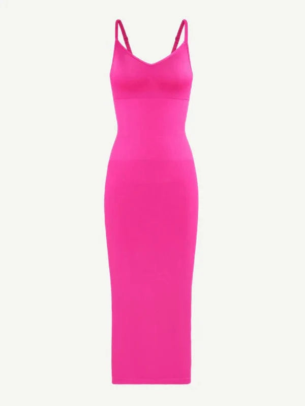 V Neck Bodycon Midi Shaper Dress with Spaghetti Straps