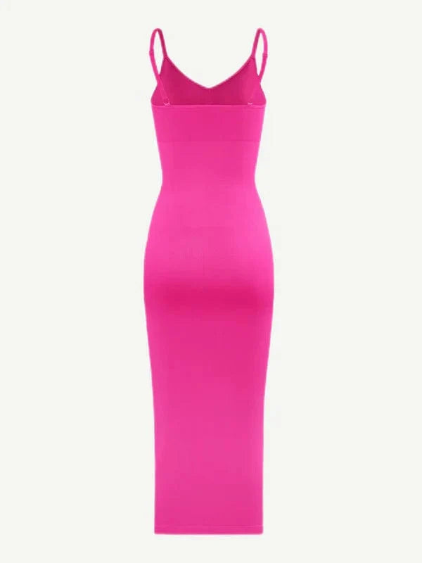 V Neck Bodycon Midi Shaper Dress with Spaghetti Straps