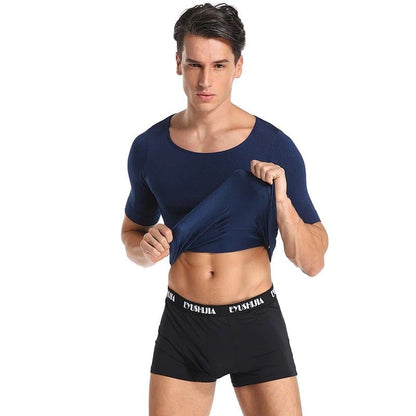 Men Seamless Toning Abs Compression Body Shaper T-Shirt