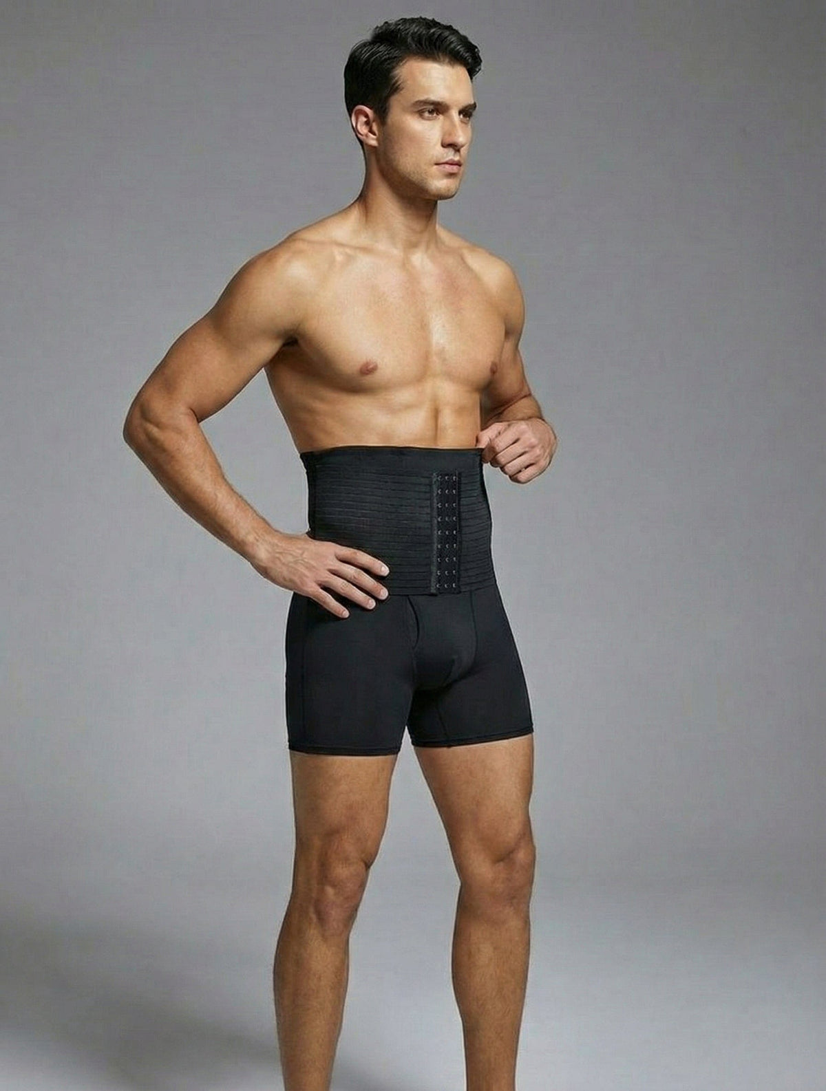 Men's Body Sculpting High-Waist Compression Shaping Shorts Breathable Slimming Shorts with Waistband Support & Removable Hip Pads
