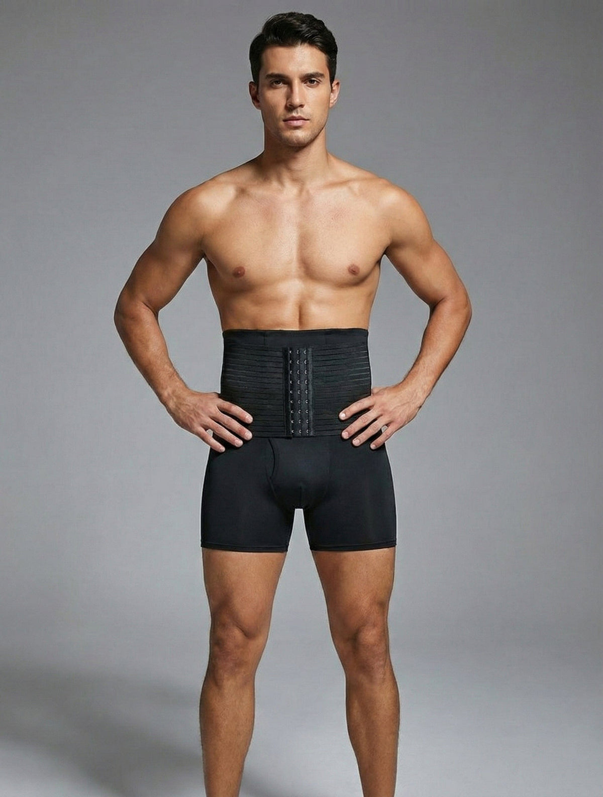 Men's Body Sculpting High-Waist Compression Shaping Shorts Breathable Slimming Shorts with Waistband Support & Removable Hip Pads