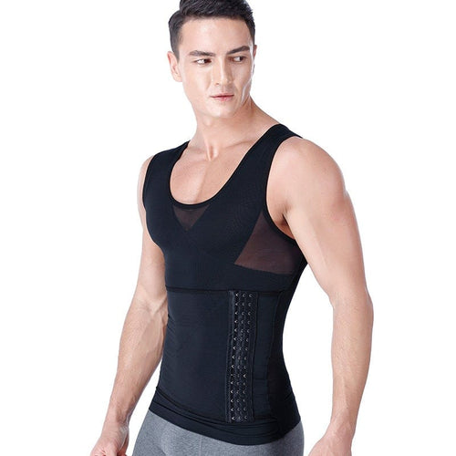 Men Slimming Compression Body Shaper Corset Vest With Side Hooks Waist Trainer