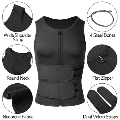 Men Slimming Compression Body Shaper Waist Trainer With Abdominal Belts