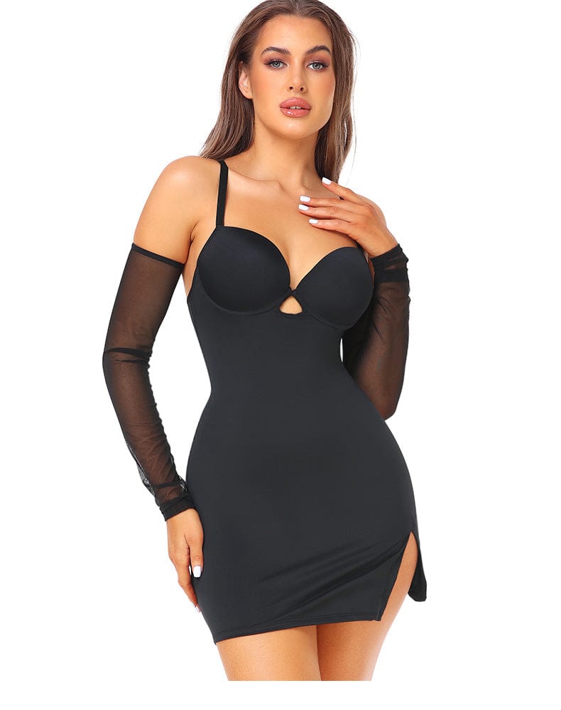 Slimming Side Slit Shaper Mini Slip Dress with Built-In Bra | Curve-Hugging Shapewear Under Dress