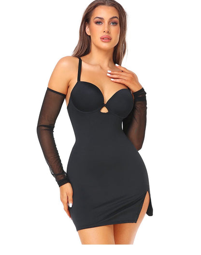 Slimming Side Slit Shaper Mini Slip Dress with Built-In Bra | Curve-Hugging Shapewear Under Dress