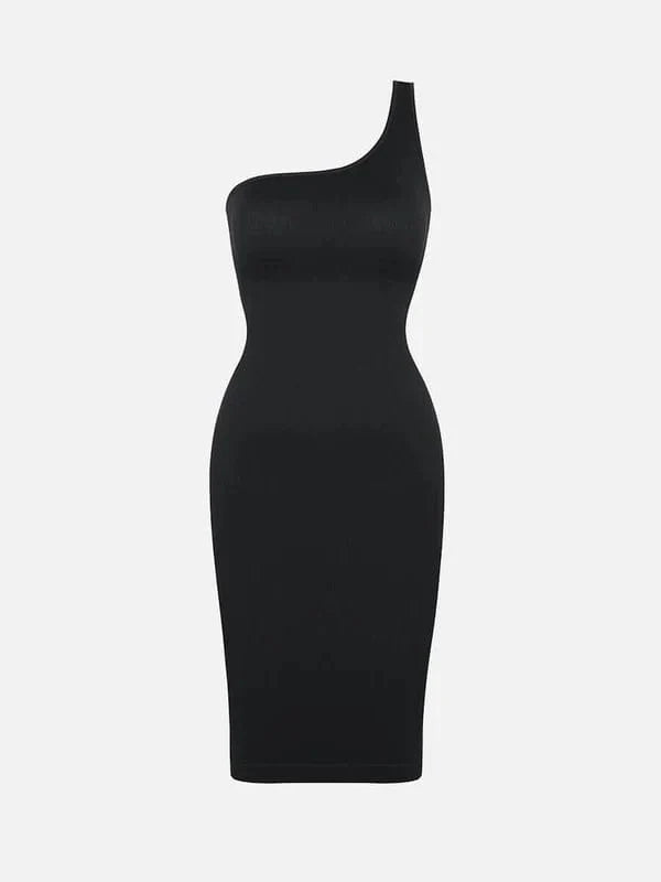 Summer One Shoulder Tight Bodycon Midi Dress With Built In Bra
