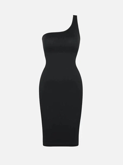 Summer One Shoulder Tight Bodycon Midi Dress With Built In Bra