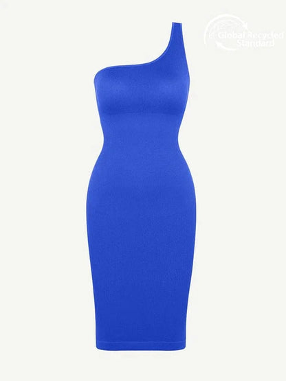 Summer One Shoulder Tight Bodycon Midi Dress With Built In Bra