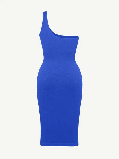Summer One Shoulder Tight Bodycon Midi Dress With Built In Bra