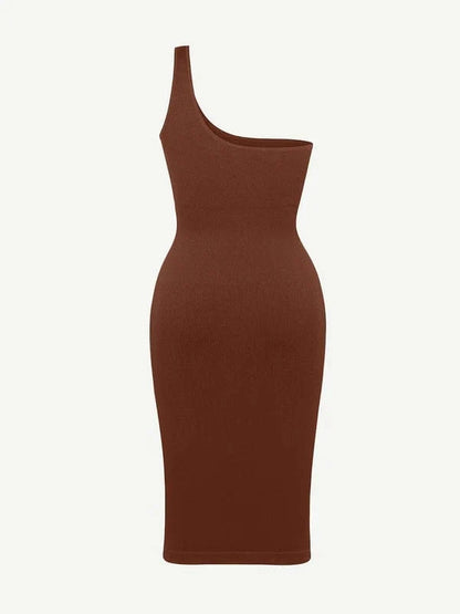 Summer One Shoulder Tight Bodycon Midi Dress With Built In Bra