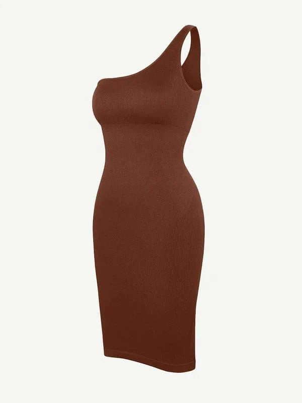 Summer One Shoulder Tight Bodycon Midi Dress With Built In Bra