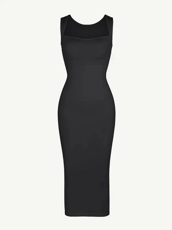 Midi Sleeveless Square Neck Built Bra Shapewear Dress