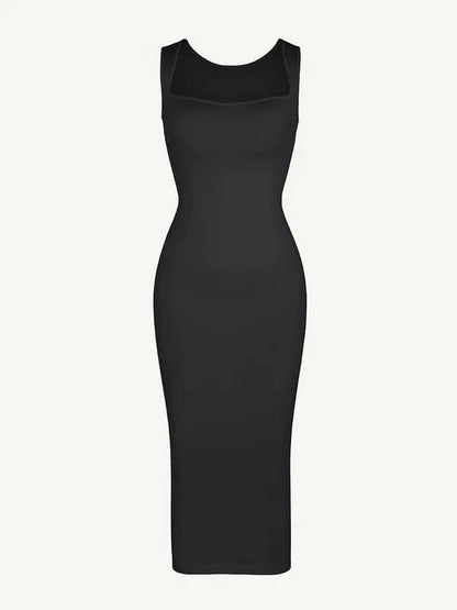 Midi Sleeveless Square Neck Built Bra Shapewear Dress
