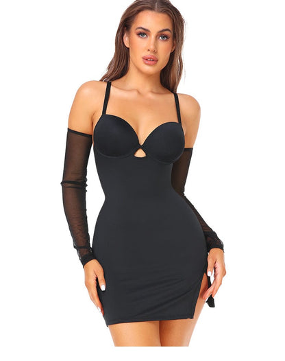 Slimming Side Slit Shaper Mini Slip Dress with Built-In Bra | Curve-Hugging Shapewear Under Dress