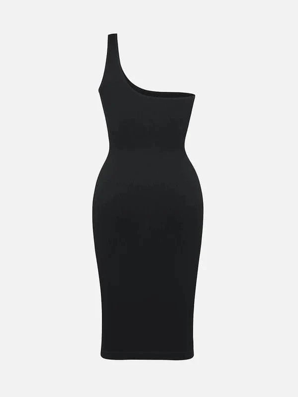Summer One Shoulder Tight Bodycon Midi Dress With Built In Bra