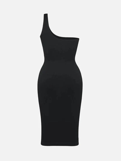 Summer One Shoulder Tight Bodycon Midi Dress With Built In Bra