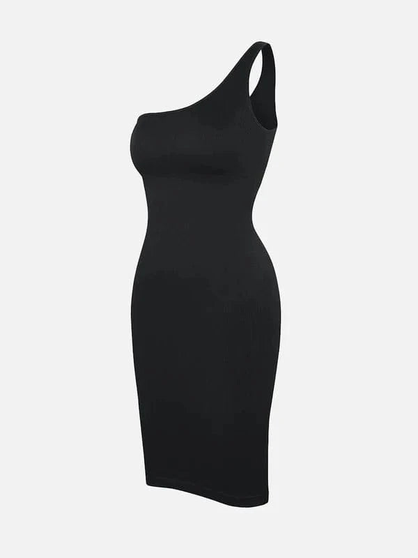 Summer One Shoulder Tight Bodycon Midi Dress With Built In Bra