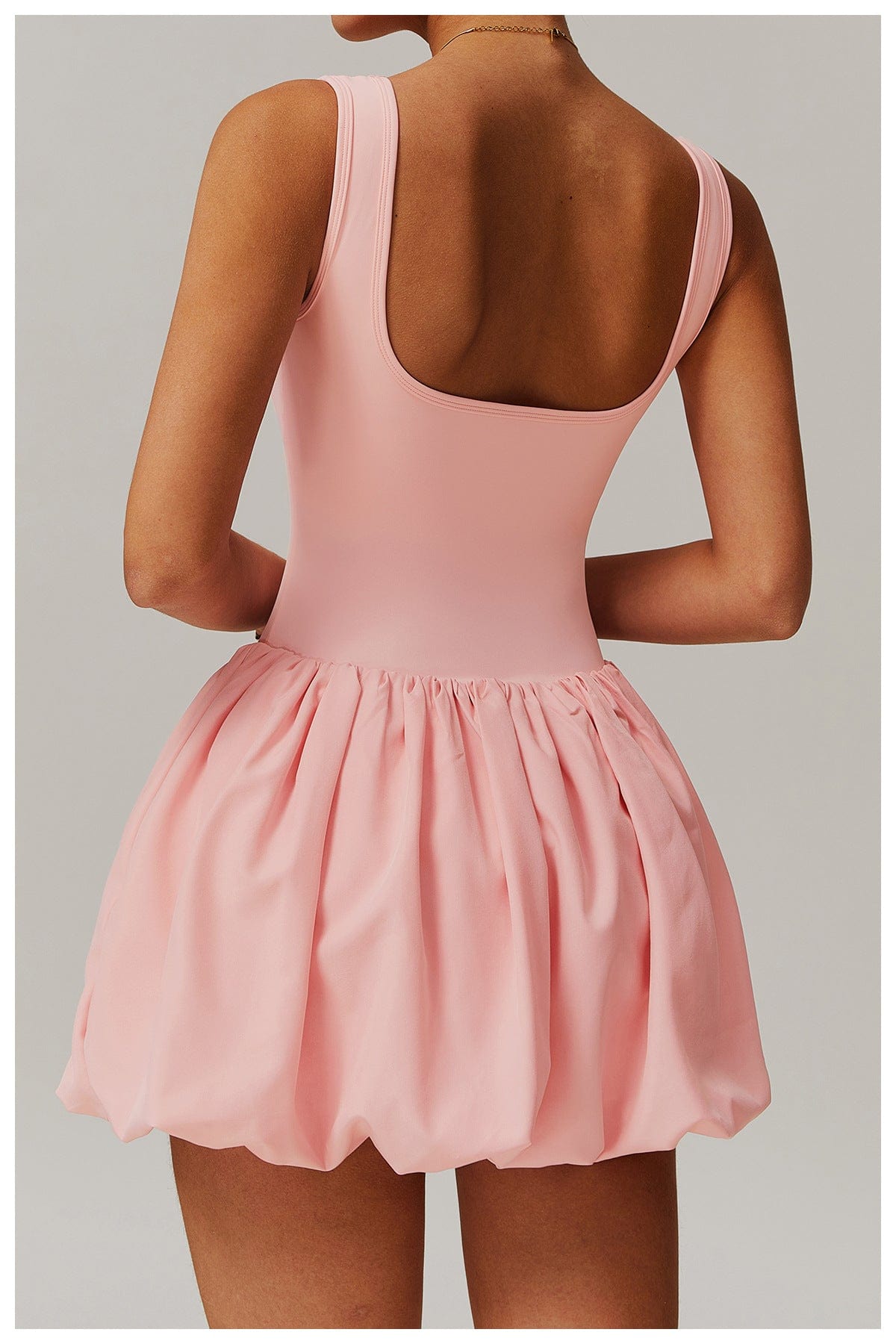 Women Square Neck Sports Tennis Dress with Built-In Pocketed Shorts