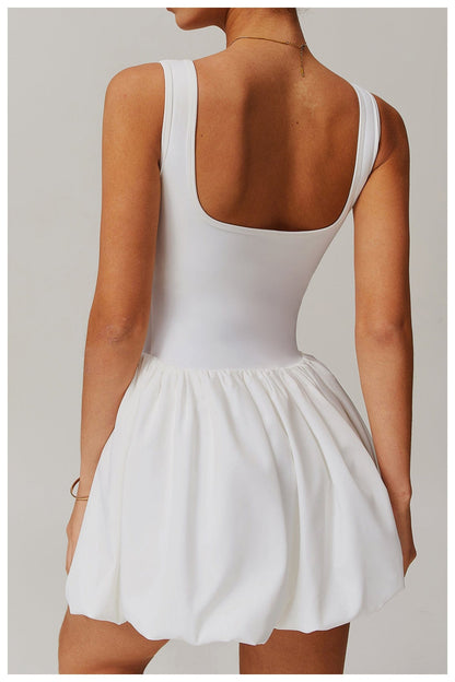 Women Square Neck Sports Tennis Dress with Built-In Pocketed Shorts