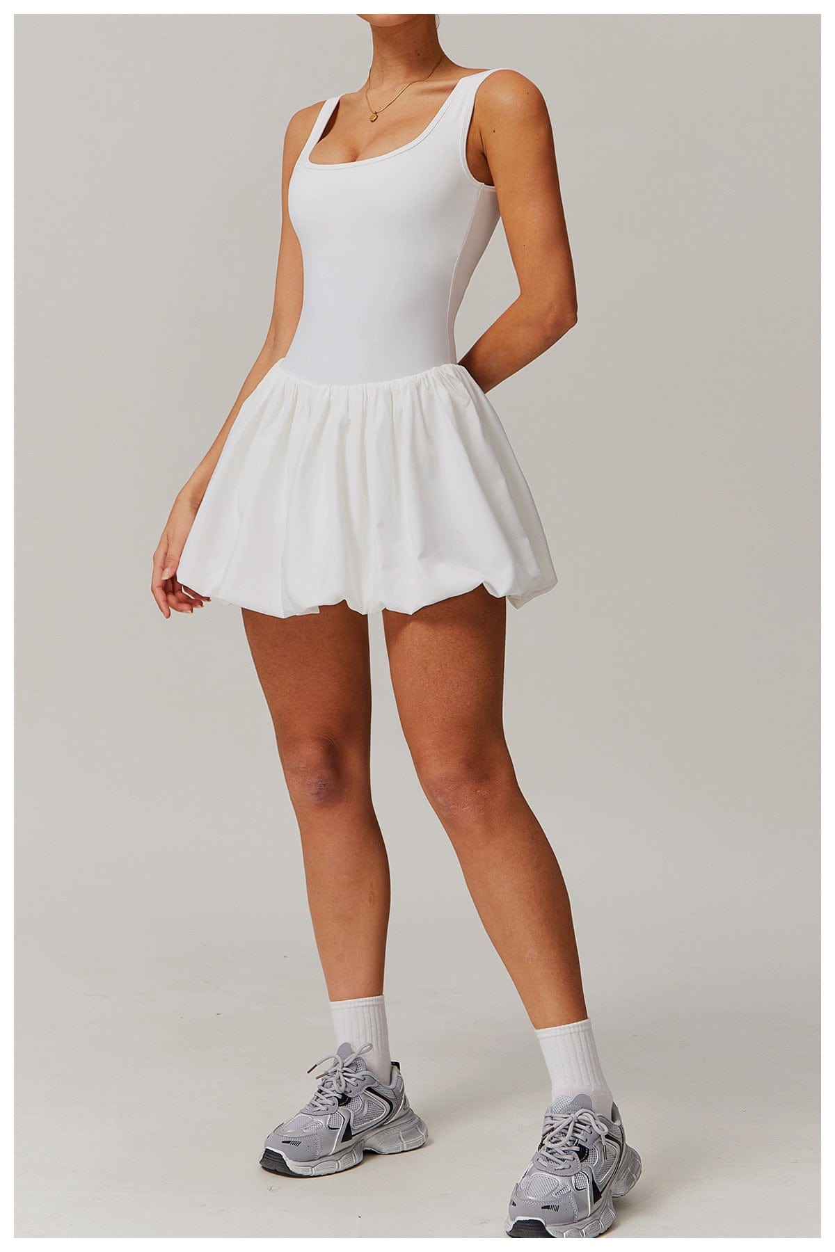 Women Square Neck Sports Tennis Dress with Built-In Pocketed Shorts