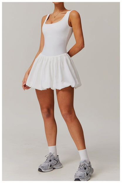 Women Square Neck Sports Tennis Dress with Built-In Pocketed Shorts
