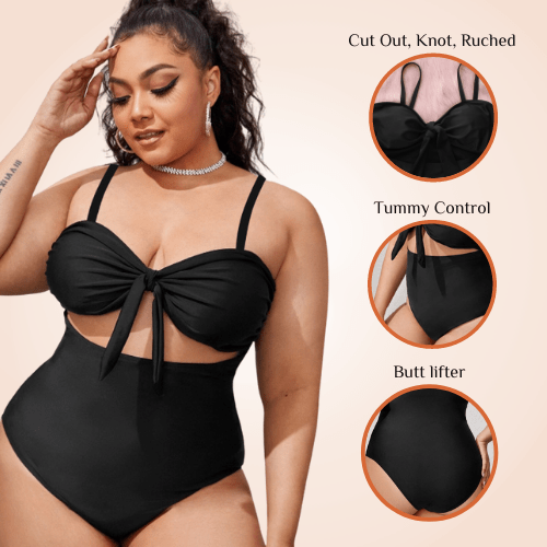 Women's Plus Size One Piece Front Tie Swimwear
