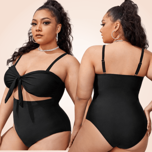 Women's Plus Size One Piece Front Tie Swimwear