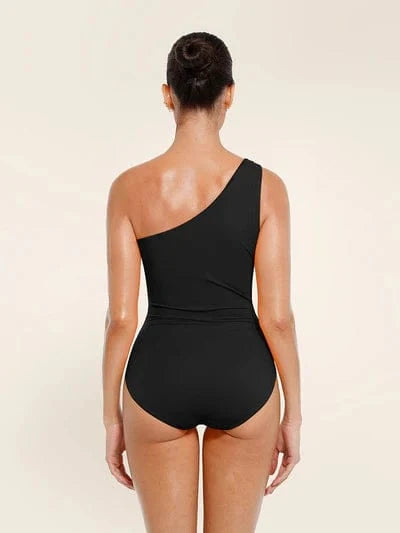 One Shoulder Ruched One-Piece Swimsuit with Chest Support