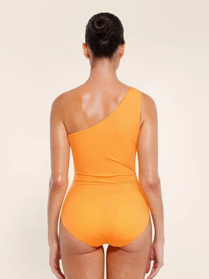One Shoulder Ruched One-Piece Swimsuit with Chest Support