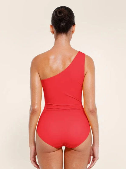 One Shoulder Ruched One-Piece Swimsuit with Chest Support