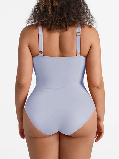 Waist Shaping Mesh Ruched One Piece Swimsuit with Pads