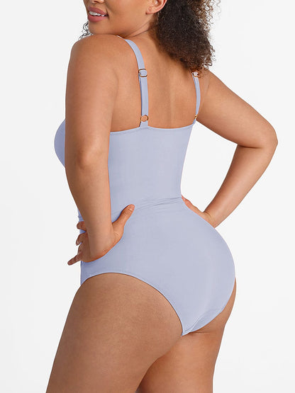 Waist Shaping Mesh Ruched One Piece Swimsuit with Pads